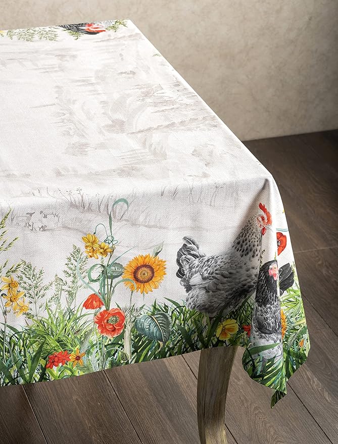 Maison d' Hermine Table Cloth Rectangle Table 100% Cotton 70 x 120 Inches Tablecloth Reusable Decorative for Dining Room Farmhouse Home Valentines Day Decorations Spring Summer - Basse Cour