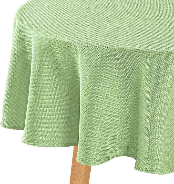 Hiasan Round Textured Tablecloth 60 Inch - Waterproof Spillproof Antiwrinkle Jacquard Table Cloth, Decorative Polyester Table Cover for Kitchen, Outdoor Picnic, Holiday and Parties, Light Sage Green
