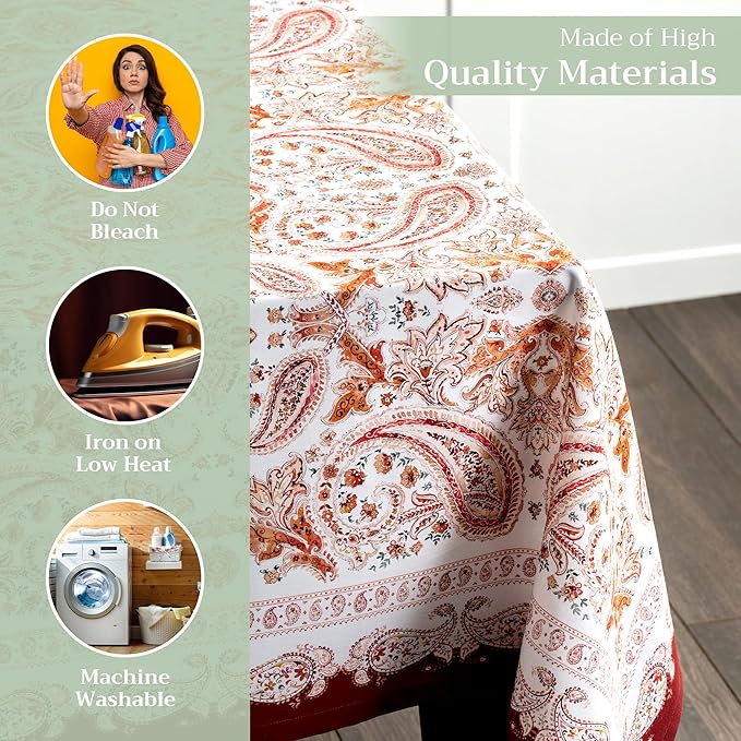 Maison d' Hermine Table Cloth Square Table 100% Cotton 54 x 54 Inches Fall Tablecloth Reusable Everyday Use for Thanksgiving Christmas Decorations Dining Farmhouse Party (Orient)