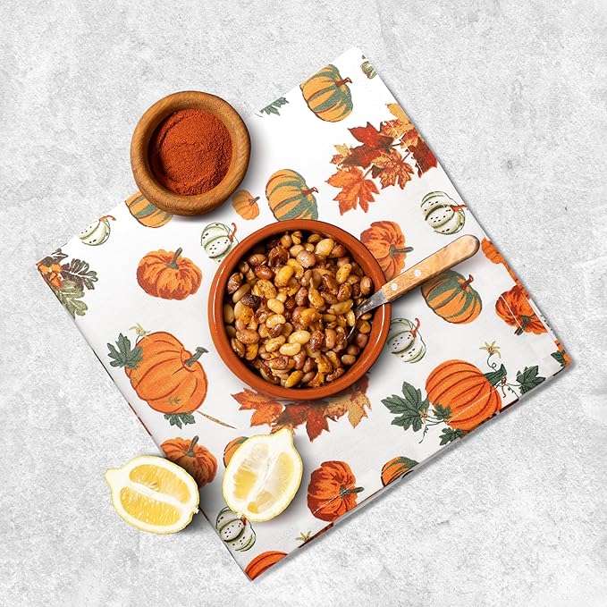 Urban Villa Christmas Napkins Pumpkin Print Cloth Napkins Set of 12 Premium Quality Dinner Napkins Cotton Oversized 20X20 in Cloth Napkins with Mitered Corners Ultra Soft Quality Dinner Napkins