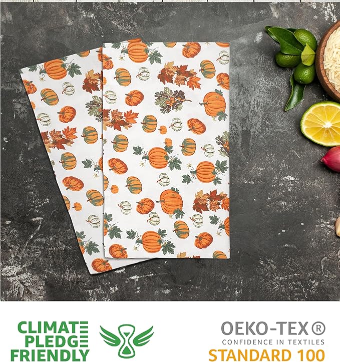 Urban Villa Christmas Napkins Pumpkin Print Cloth Napkins Set of 12 Premium Quality Dinner Napkins Cotton Oversized 20X20 in Cloth Napkins with Mitered Corners Ultra Soft Quality Dinner Napkins