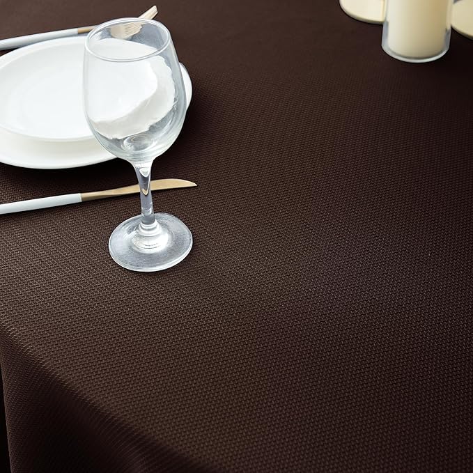 Biscaynebay Textured Fabric Round Tablecloths 70", Brown Water Resistant Table Cloth Circle Folding Table Covers for Dining, Kitchen, Wedding, Parties etc. Machine Washable