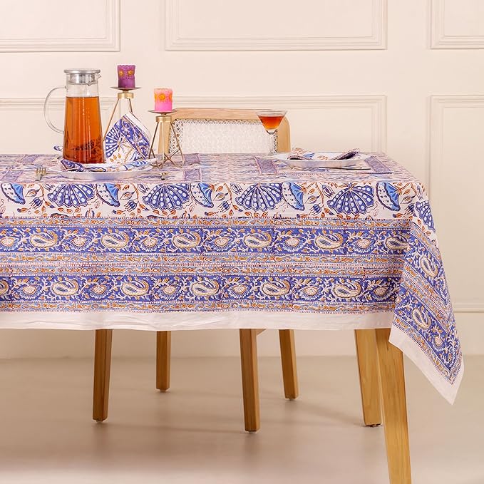 Hand Block Printed Table Cover - Exquisite Design, Premium Cotton Fabric, Perfect for Dining and Decor, Dining Table Linen(Orchid Purple,6 Seater 60 x 90 Inches Rectangle)