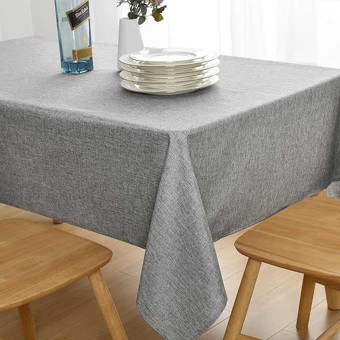 JIUZHEN Faux Linen Farmhouse Tablecloth Rectangular, Wrinkle Stain Resistant Table Cloth Rectangle Table Cover for Kitchen Dining, Holiday Party Dinner, Grey, 70 x 140 Inch