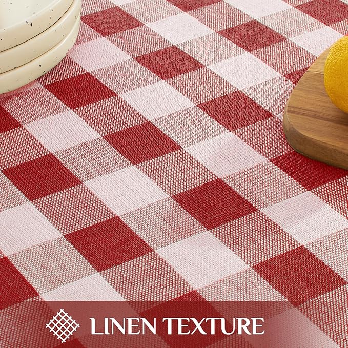 Softalker Checkered Tablecloth Rectangle, Outdoor Linen Cotton Gingham Table Cloth with Tassel, Heavy Duty Wrinkle Free Buffalo Plaid Table Cover for Kitchen Dining Home Party - 55 x 70 Inch, Red