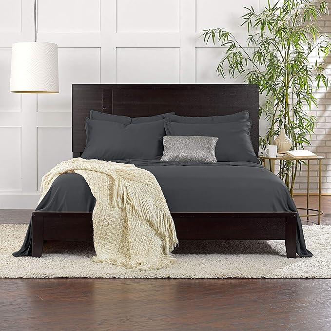 Pure Bamboo Full Sheets, Genuine 100% Organic Viscose Derived from Bamboo Bed Sheet Set, Luxuriously Soft & Cooling, Double Stitching, 2 Year Quality Promise (Full, Charcoal)