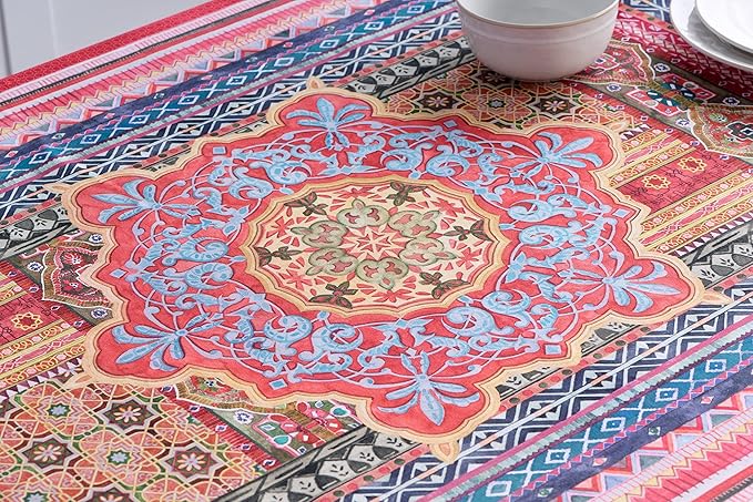 Maison d' Hermine Table Cloth Rectangle Table 100% Cotton 70 x 120 Inches Fall Tablecloth Reusable Everyday Use for Thanksgiving Christmas Decorations Dining Farmhouse Party (Ispahan)