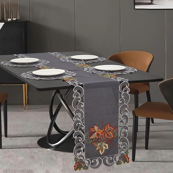 Decozen Set of 12 Doilies for Table, Lace Doilies - Rustic, Crochet, Farmhouse, Kitchen, Dining Table Centerpiece Decor - Round Christmas Placemats - 15 inch Charcoal Gray, Charcoal Fleur Collection