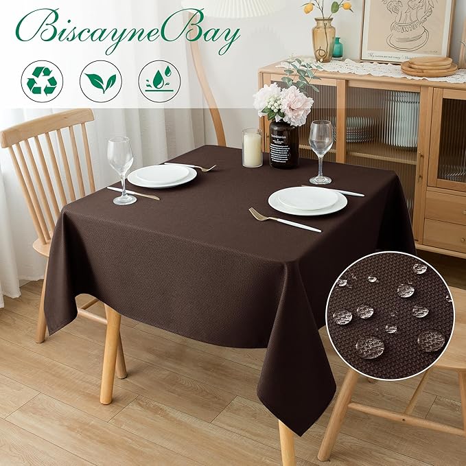 Biscaynebay Textured Fabric Square Tablecloth 54x54 Inch, Brown Water Resistant Table Cloth Small Card Folding Table Covers Linen for Dining, Kitchen, Wedding and Parties etc. Machine Washable