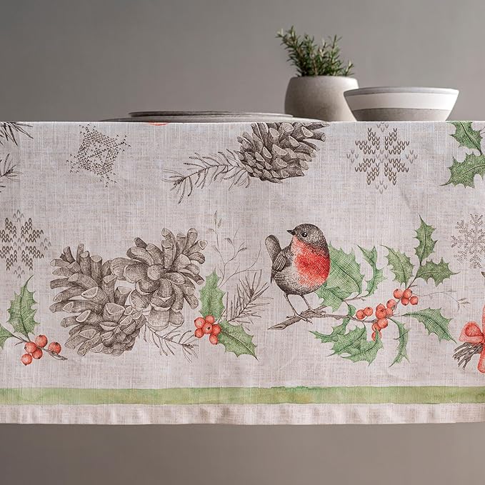 Maison d' Hermine Table Cloth Square Table 100% Cotton 60 x 60 Inches Fall Tablecloth Reusable Everyday Use for Thanksgiving Christmas Decorations Dining Farmhouse Party (Christmas Dew)