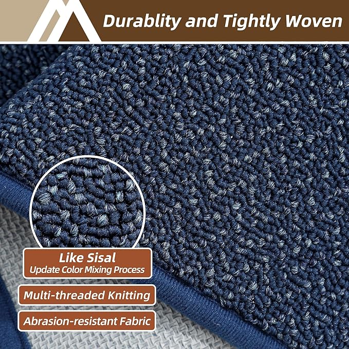 COSY HOMEER Kitchen Rugs and Mats 2PCS Non Slip Kitchen Mats for Floor Washable Stain Resistant Kitchen Runner Rug Sets Absorbent Kitchen Floor Mat 20"x32"+20"x48",Navy Blue