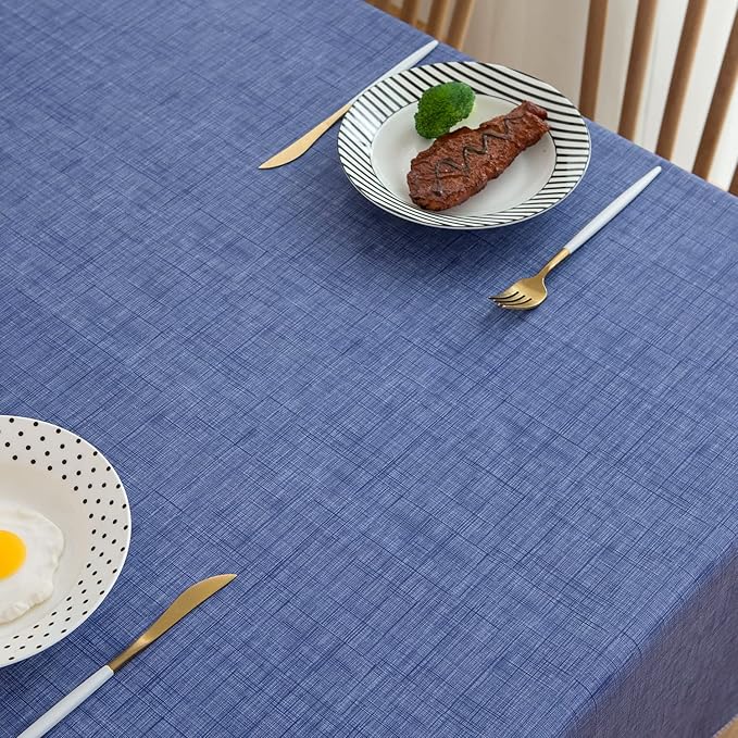 Pioggia Vinyl Tablecloth with Flannel Backing Rectangle Waterproof Oil-Proof Plastic Table Cloth Wipeable PVC Table Cover for Indoor and Outdoor (Blue, 60 x 120 Inch)