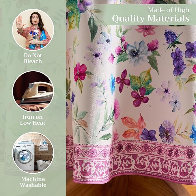 Maison d' Hermine Table Cloth Round Table 100% Cotton 63 Round Inches Tablecloth Reusable Decorative for Dining Room Farmhouse Home Valentines Day Decorations Spring Summer - Chardon
