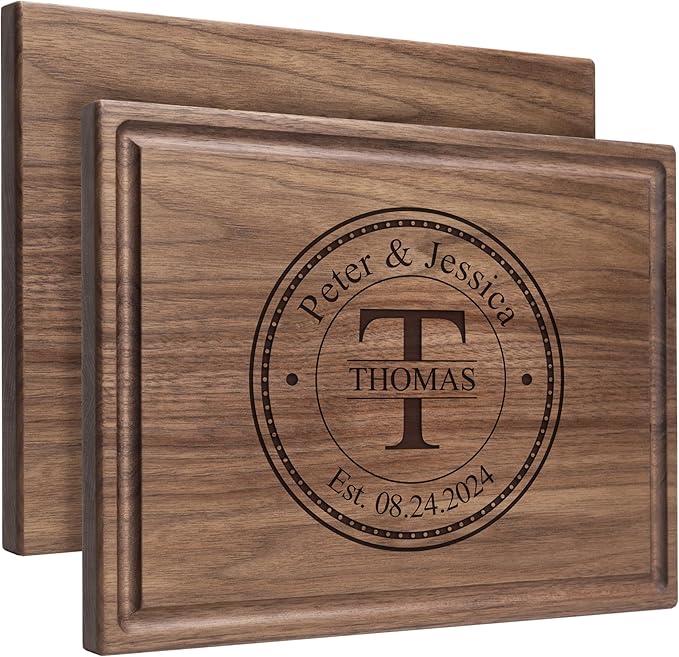 Personalized Cutting Board, Custom Wedding, Anniversary or Housewarming Gift Idea, Wood Engraved Charcuterie, for Couples, Family and Clients (Initial Stamp 075)