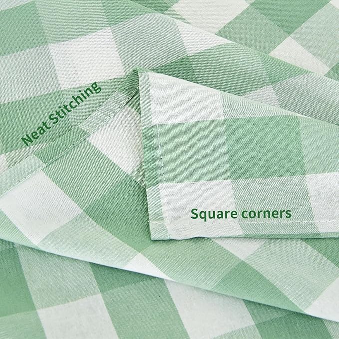 BALCONY & FALCON Rectangle Gingham Table Cloth – Water-Resistant Cotton Blend, Spill-Proof & Washable Checkered Tablecloth for Kitchen, Dining, Picnic, Party (Green White, 55x71 Inch)