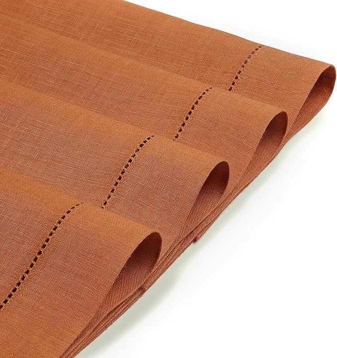 D'Moksha Homes Rust Linen Placemats Set of 4 - Classic Hemstitch Placemats 14 x 19 Inch - 100% Pure Linen Table Mats for Spring, Easter - Handcrafted and Machine Washable