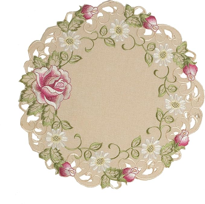 Decozen Set of 12 Doilies for Table, Lace Doilies - Rustic, Crochet, Farmhouse, Kitchen, Round Table Placemats - Valentines Day Decorations - 15 inch Beige, The Docia Collection