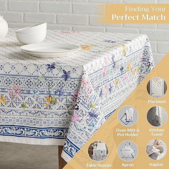 Maison d' Hermine Table Cloth Rectangle Table 100% Cotton 70 x 140 Inches Tablecloth Reusable Decorative for Dining Room Farmhouse Home Valentines Day Decorations Spring Summer - Faience
