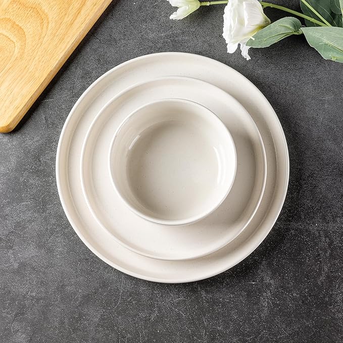 AmorArc Dinnerware Sets for 4, 12 Pieces Ceramic Plates and Bowls Set, Handcrafted Stoneware Plates Set, Dishwasher & Microwave Safe Dishes Set