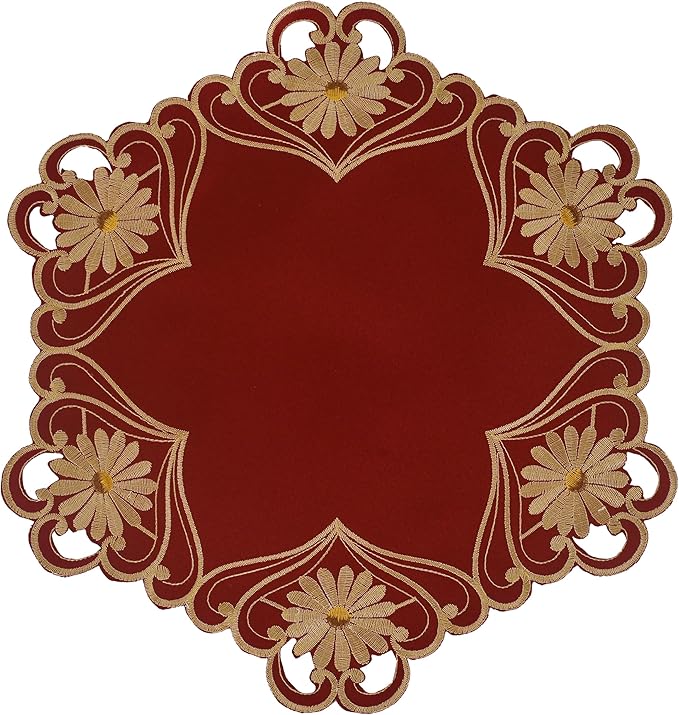 Decozen Set of 8 Doilies for Table, Lace Doilies - Rustic, Crochet, Farmhouse, Kitchen, Dining Table Centerpiece Decor - Round Christmas Placemats - 15 Inch Gold Red, The Imperial Collection
