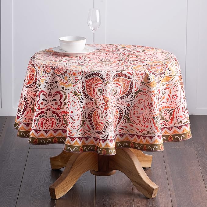 Maison d' Hermine Table Cloth Round Table 100% Cotton 63 Inches Fall Tablecloth Reusable Everyday Use for Thanksgiving Christmas Decorations Dining Farmhouse Party (Damask)