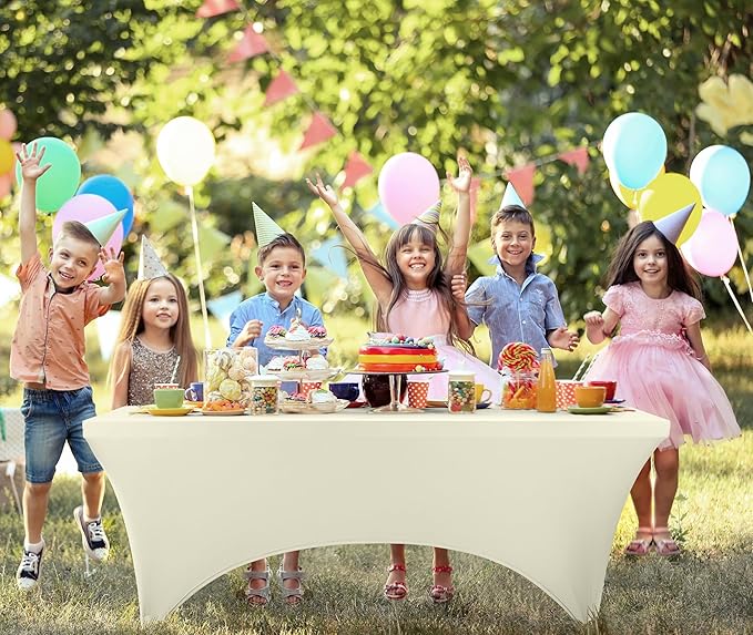 Utopia Kitchen Spandex Tablecloth 1 Pack [6FT, Ivory] Tight, Fitted, Washable and Wrinkle Resistant Stretch Rectangular Patio Table Cover for Event, Wedding, Banquet & Parties [72Lx30Wx30H Inch]