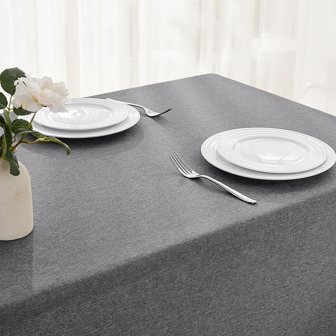 Faux Linen Tablecloths for Rectangle Tables, 2 Pack Burlap Textured Table Cloths Washable Farmhouse Table Cover Water Resistant for Dining, Wedding, Outdoor(Darkgrey, 60"×84")
