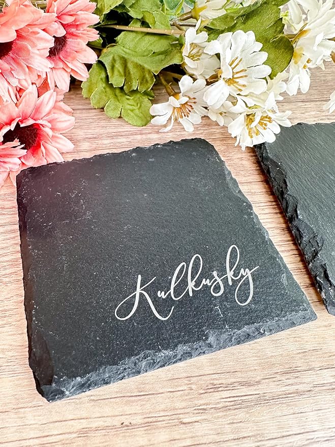Personalized Coasters for Drinks Engraved Slate Custom Coaster Set of 4 6 8 or 10 Monogrammed Initial Name Wedding Gift for Couples 2025 Handmade by The Painted Pug