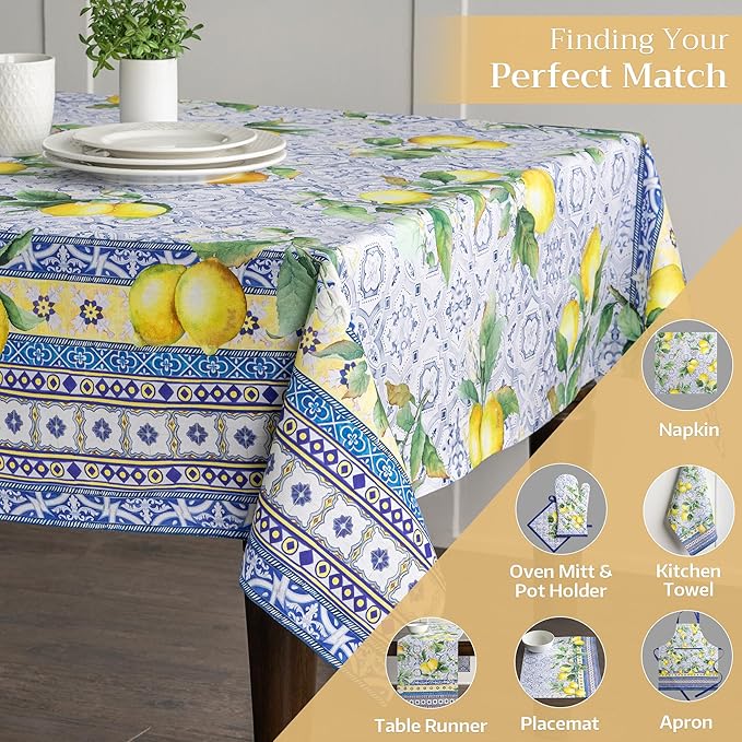 Maison d' Hermine Table Cloth Rectangle Table 100% Cotton 60 x 120 Inches Tablecloth Reusable Decorative for Dining Room Farmhouse Home Valentines Day Decorations Spring Summer - Citrus