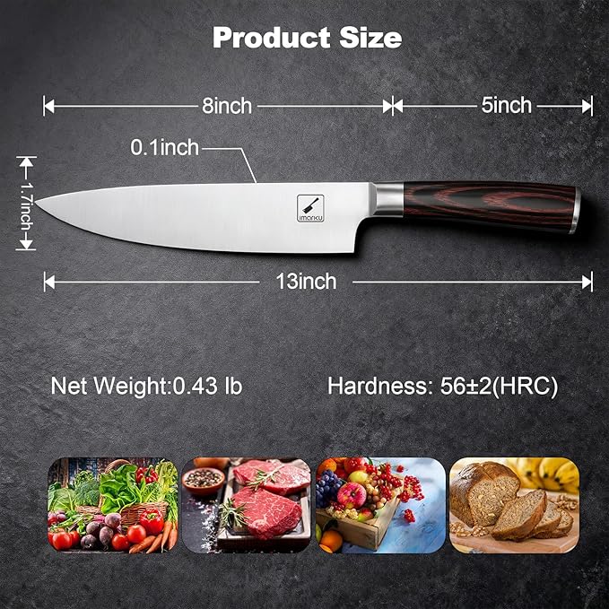 imarku Chef Knife 8 Inch, Professional Kitchen Knife in Japanese HC Steel, Super Sharp Knife With Ergonomic Handle, Cooking Knife With Gift Box, Kitchen Gadgets, Best Gifts for Family and Friends