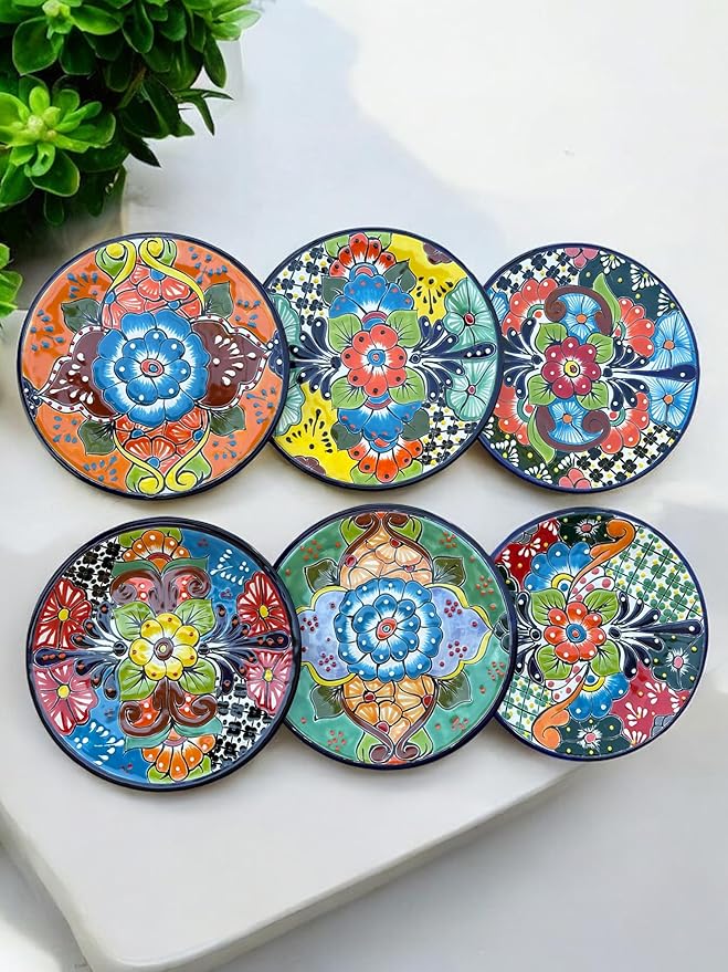Set of 6 Talavera Plates - 10” Handcrafted Mexican Pottery Plates, Colorful Decorative Wall Art, Lead-Free, Heat & Dishwasher Safe
