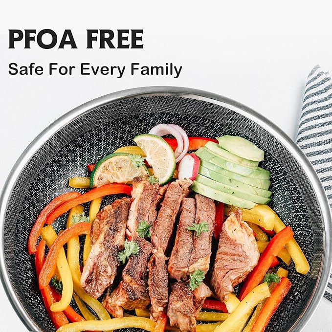 12 Inch Hybrid Nonstick Frying Pan, Stainless Steel Skillet, Dishwasher Safe, Induction & Oven Broiler Safe, PFOA-Free Non-Toxic Cookware