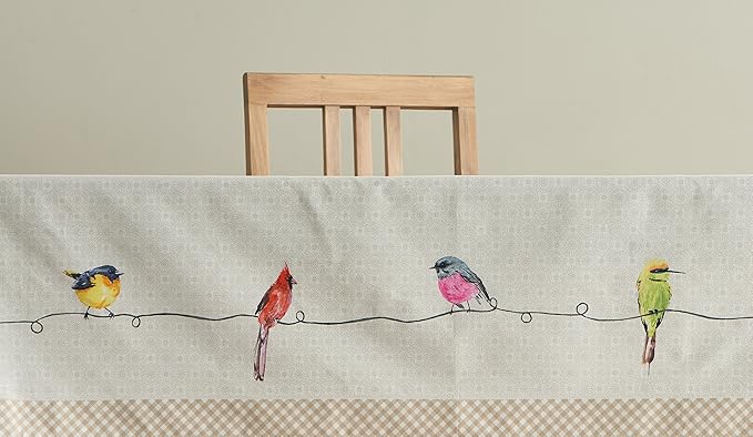 Maison d'Hermine Table Cloth Rectangle Table 100% Cotton 60 x 108 Inches Tablecloth Reusable Decorative for Dining Room, Farmhouse, Home, Party, Festive & Wedding Spring Summer - Birdies on Wire