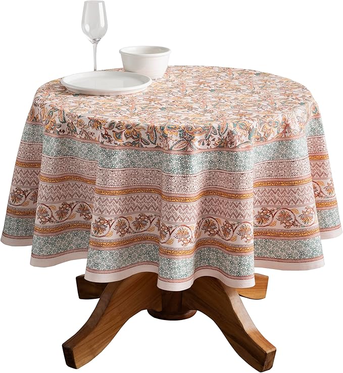 Maison d' Hermine Table Cloth Round Table 100% Cotton 69 Inches Fall Tablecloth Reusable Everyday Use for Thanksgiving Christmas Decorations Dining Farmhouse Party (Nila)