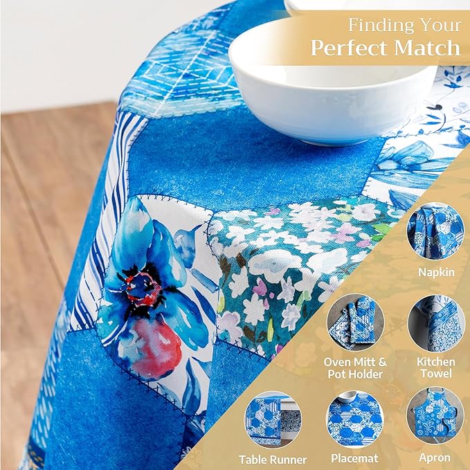 Maison d' Hermine Table Cloth Round Table 100% Cotton 69 Round Inches Tablecloth Reusable Decorative for Dining Room Farmhouse Home Valentines Day Decorations Spring Summer - Summer Blues