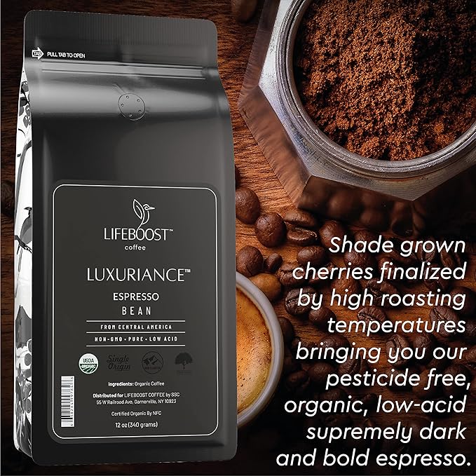 Lifeboost Organic Espresso Whole Bean Coffee - Low Acid Espresso Coffee, Non-GMO, USDA Organic, Single Origin, Third-Party Tested for Mycotoxins & Pesticides - 12 oz, Pack of 3