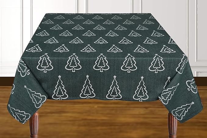 Urban Villa Table Cloth for Cristmas Tabletop Cover Kitchen Dining Tablecloth 100% Cotton Great Parties Wedding Holiday Jacquard Tree Rectangle 60X102 Inches 8-10 Seats Table Cloth