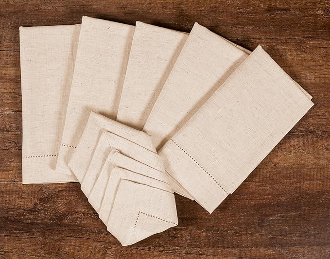 Lightnpro Flax Linen Napkins Set of 12, Hemstitched Dinner Cloth Napkins, Washable and Reusable for Dining, Parties, Weddings, Holiday & Everyday Use – 18x18 Inch Natural Color
