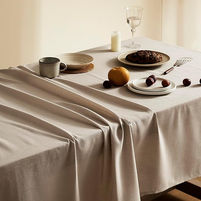 Khaki Textured Linen Rectangle Table Cloth Burlap Tan Light Brown Tablecloth Rectangular Dining Table Cover Kitchen Decorations Boho Farmhouse Linen Tablecloths for Rectangle Tables 60x84 Inch