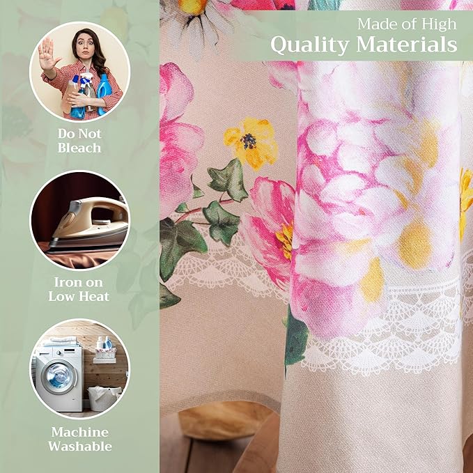 Maison d' Hermine Table Cloth Round Table 100% Cotton 69 Round Inches Tablecloth Reusable Decorative for Dining Room Farmhouse Home Valentines Day Decorations Spring Summer - Pivoine