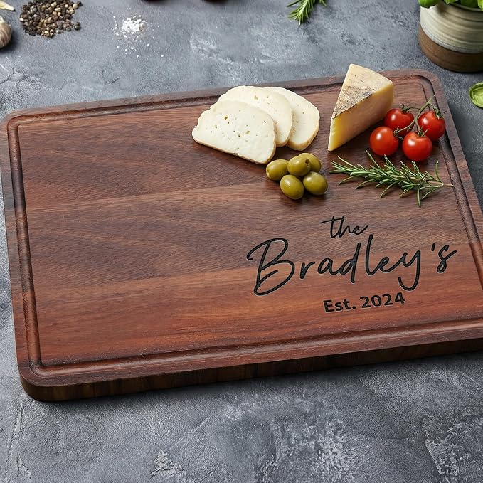 Newly Named Custom Wood Cutting Board Decorative, Unique Wedding Engagement Gifts for Couple Customized Gifts for Anniversary, Most Popular Bridal Shower, Wedding Presents for Newlyweds Wood Name Sign