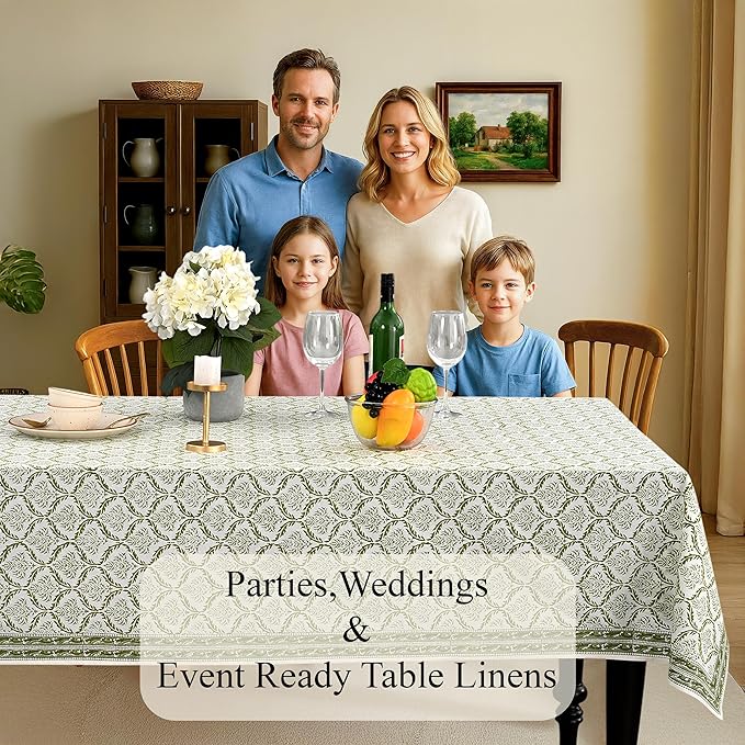 CPC Fern Regal Tablecloth 100% Cotton 60x60 Inch Indian Block Print Rectangle Table Cover, Table Cloth for Gifting in Weddings, Halloween, Fall, Christmas, Thanksgiving