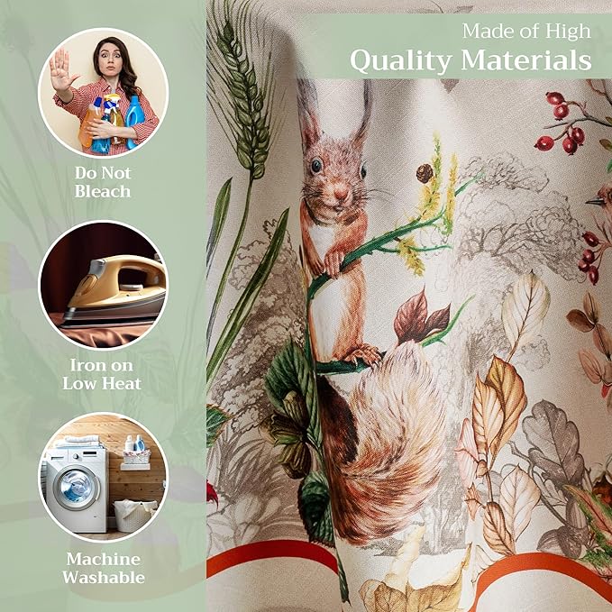 Maison d' Hermine Table Cloth Round Table 100% Cotton 69 Inches Fall Tablecloth Reusable Everyday Use for Thanksgiving Christmas Decorations Dining Farmhouse Party (Recolte)
