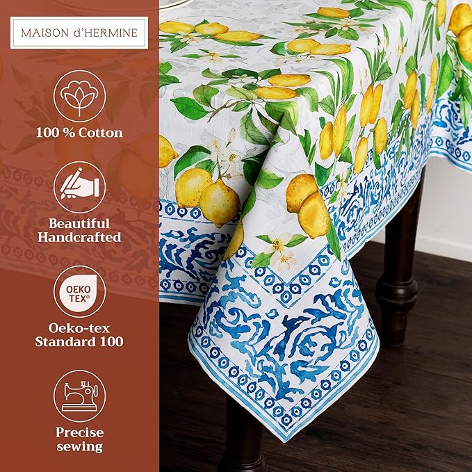 Maison d' Hermine Table Cloth Rectangle Table 100% Cotton 60 x 90 Inches Tablecloth Reusable Decorative for Dining Room Farmhouse Home Valentines Day Decorations Spring Summer - Cedrat