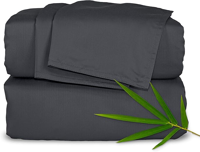 Pure Bamboo King Sheets, Genuine 100% Organic Viscose Derived from Bamboo Bed Sheet Set, Luxuriously Soft & Cooling, Double Stitching, 2 Year Quality Promise (King, Charcoal)
