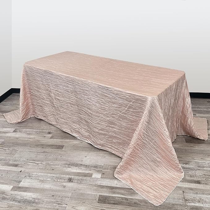 YOUR CHAIR COVERS - 90 x 156 inch Rectangular Crinkle Taffeta Tablecloth - Blush, Rectangle Table Linens for 8 ft Rectangular Tables, Wedding Crushed Table Cloth