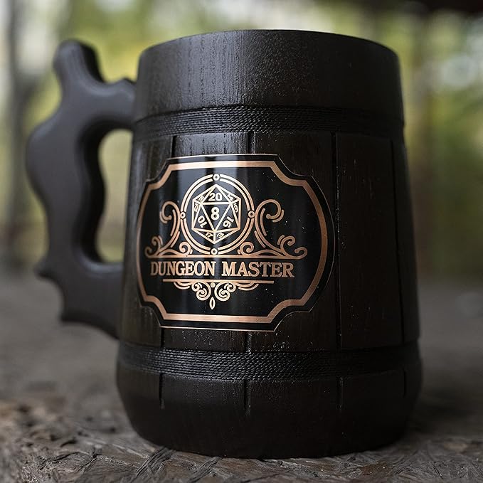 Gift for DM. Dungeon Master Beer Mug. Wooden Beer Stein. Dungeon and Dragons Mug. Dungeon Master Stein. D&D Gift. Best Gift. Wooden Beer Mug. Gamer Gift Beer Tankard K145