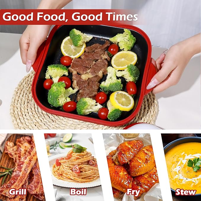 Microwave Grill Pan with Cover | Microwave Bacon Cooker | Griller & Crisper Pan for Grilling, Frying, Browning and Crisping | Microwave Cookware for Grill Meat | Dishwasher Safe for Dorms,Office,RV