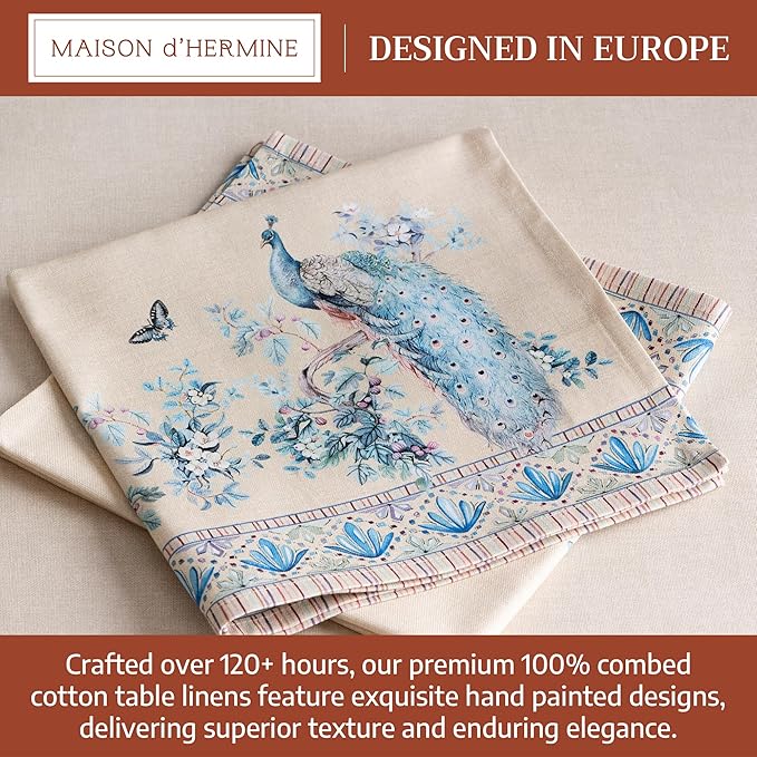 Maison d' Hermine Napkins 100% Combed Cotton Premium Set of 4 Decorative Cloth Napkin Washable Dinner Napkins for Holiday, Dinner, Wedding & Dining - Peacock Utopia - Sandy Beach (20”x20”)