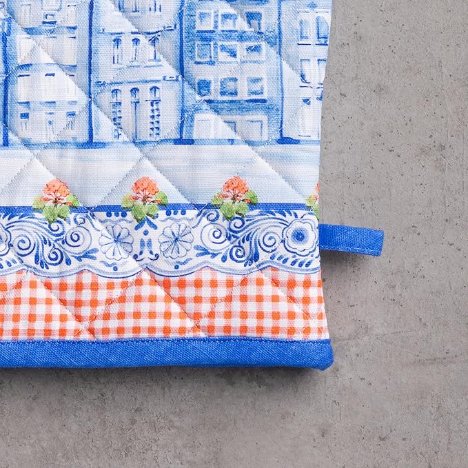 Maison d' Hermine Oven Gloves 100% Cotton Oven Mitt 7" x 13" with Loop Heat Resistant, BBQ, Cooking Gloves, Baking, Grilling, Kitchen, Handling Hot Pans Spring/Summer (Pack of 1, Amsterdam Canals)